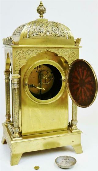 Antique French Engraved Bronze Ormolu & Silvered Ornate Moorish Bracket Clock 11