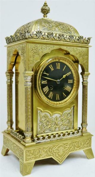 Antique French Engraved Bronze Ormolu & Silvered Ornate Moorish Bracket Clock 2