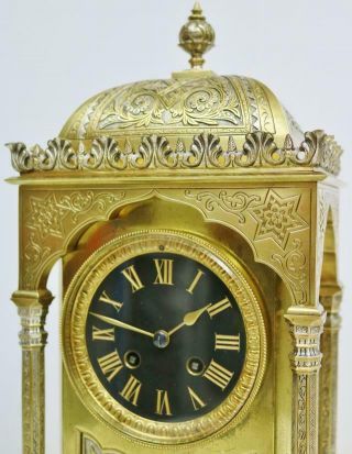 Antique French Engraved Bronze Ormolu & Silvered Ornate Moorish Bracket Clock 4