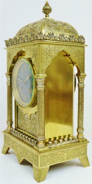 Antique French Engraved Bronze Ormolu & Silvered Ornate Moorish Bracket Clock 5