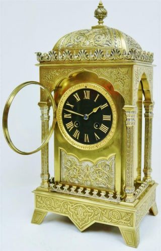Antique French Engraved Bronze Ormolu & Silvered Ornate Moorish Bracket Clock 7