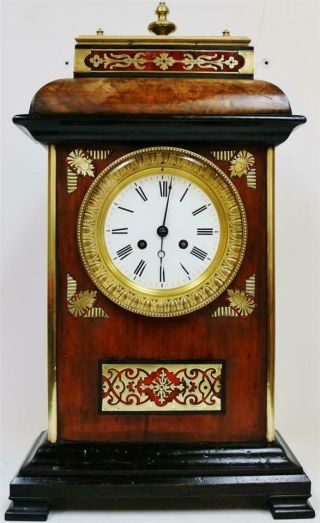 Impressive Large Antique French Burr Walnut Shell & Brass Boulle Bracket Clock