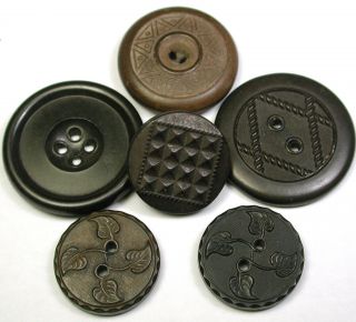 Bb 6 Antique Hard Rubber Buttons W/ Various Designs - 3/4 To 1 & 1/8