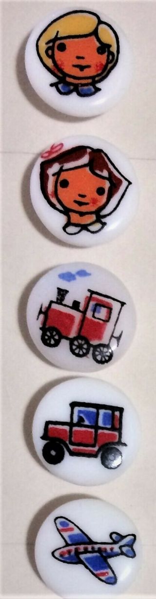 Vintage Painted Childrens Czech Glass Buttons