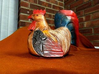 Vintage Carved Wooden Cockerel Rooster Chicken Hand Carved From A Solid Piece