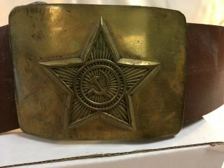Vintage Ussr Soviet Union Sickle & Hammer Russian Military Brass Buckle & Belt