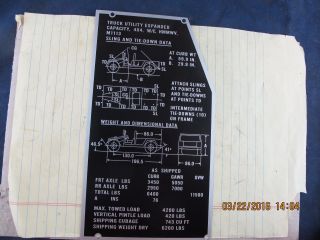 Hmmwv M1113 Nameplate / Dimensions Label Military Issue Highly Collectable [off]