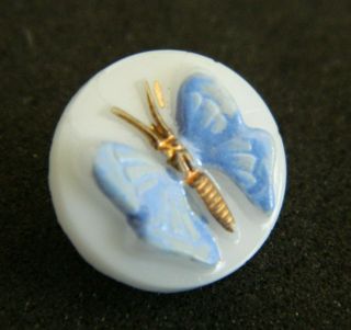 Sweet Vintage Kiddie Glass Button Butterfly Raised Relief Painted