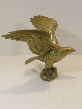Vintage Brass Eagle On Rock With Wings Spread