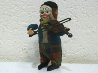 Vintage Schuco Solisto Wind Up Clown Playing Violin Tin Litho German 1930 