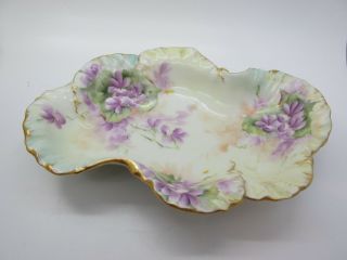 Antique Victorian Wo&co.  Limoges France Hand Painted Violets Porcelain Dish
