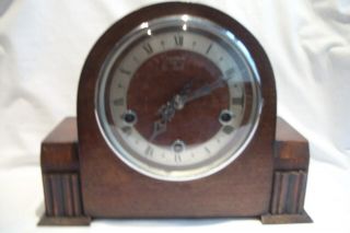 Vintage Enfield Oak Cased Mantle Clock With Westminster Chimes.