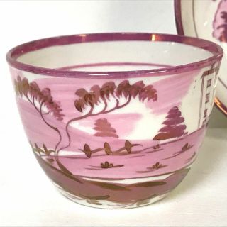 Charming English Staffordshire Pink Luster ware Cup & Saucer 2