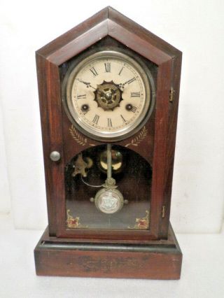 1875 Gilbert Shelf Clock With Alarm And Strike - - Multi Color Front Door Glass