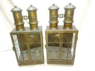 Pair Vintage Wall Sconce Solid Brass Light Lamp Lantern Outdoor Exterior Porch