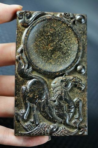 Delicate China Old Jade Hand Carved Horse Inkstone W93