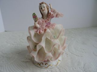 Dresden Figurine Mv Irish Dresden Porcelain Lace - Lady With Mirror -