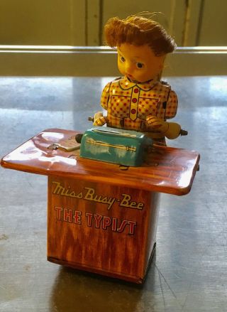 Vtg Miss Busy Bee The Typist Wind Up Doll Type Writer Secretary Student