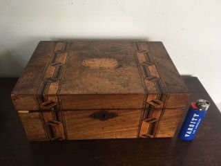 Antique English Tunbridge Ware Walnut Inlaid Specimen Wood Box 19th C Aafa