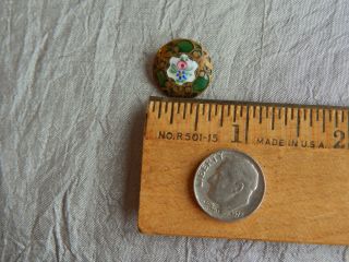 Vintage Antique Button Brass & Green Enamel w/ Rose Bud 605 - B 5