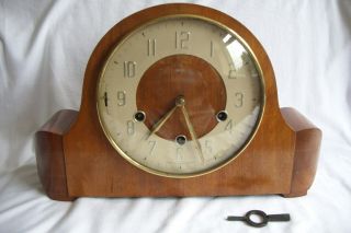 Vintage Smiths Wooden Mantle Clock With Westminster Chimes.
