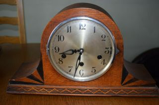 Antique Vintage Triple Chiming Wooden Mantel Clock German?? Maybe