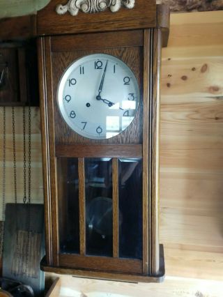 Vintage Oak Cased German Wall Clock Circa 1940