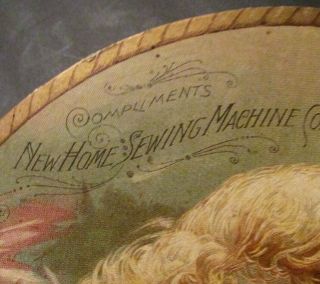 Ca 1890 Home Sewing Machine Advertising Hand Fan w 2 Girls & A Doll EXC Cond 3
