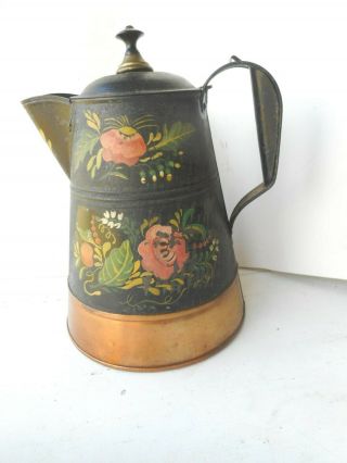 Antique Tin Toleware Coffee Pot C 1830 