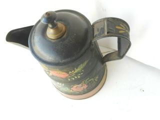 Antique Tin Toleware Coffee Pot c 1830 ' s Copper Bottom 2