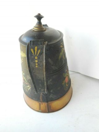 Antique Tin Toleware Coffee Pot c 1830 ' s Copper Bottom 3