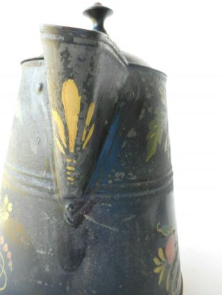 Antique Tin Toleware Coffee Pot c 1830 ' s Copper Bottom 5