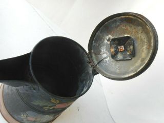 Antique Tin Toleware Coffee Pot c 1830 ' s Copper Bottom 8