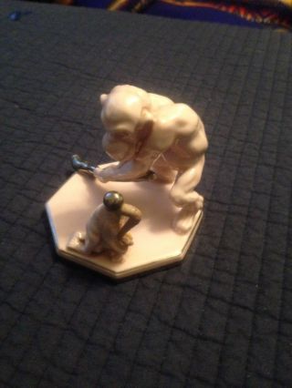 Rare H&c Schlaggenwald Pink Porcelain Big Ape Playing Ball With Small Ape