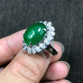 Rare Chinese S925 Silver & Green Jadeite Jade Oval Bead Handwork No.  7.  5 - 12 Ring 3