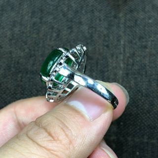 Rare Chinese S925 Silver & Green Jadeite Jade Oval Bead Handwork No.  7.  5 - 12 Ring 6