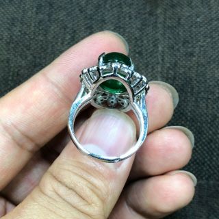 Rare Chinese S925 Silver & Green Jadeite Jade Oval Bead Handwork No.  7.  5 - 12 Ring 7