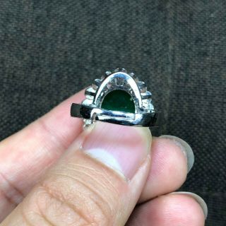 Rare Chinese S925 Silver & Green Jadeite Jade Oval Bead Handwork No.  7.  5 - 12 Ring 8