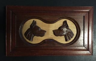 Vintage Art Deco Hand Carved Solid Wood Dog Plaque Wooden Doberman Great Dane
