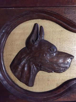 Vintage Art Deco Hand Carved Solid Wood Dog Plaque Wooden Doberman Great Dane 2