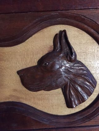Vintage Art Deco Hand Carved Solid Wood Dog Plaque Wooden Doberman Great Dane 3