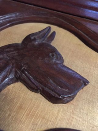 Vintage Art Deco Hand Carved Solid Wood Dog Plaque Wooden Doberman Great Dane 4