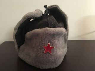 Kb) Soviet Union Warsaw Pact Winter Ear Flap Army Military Wool Gray Hat Cap