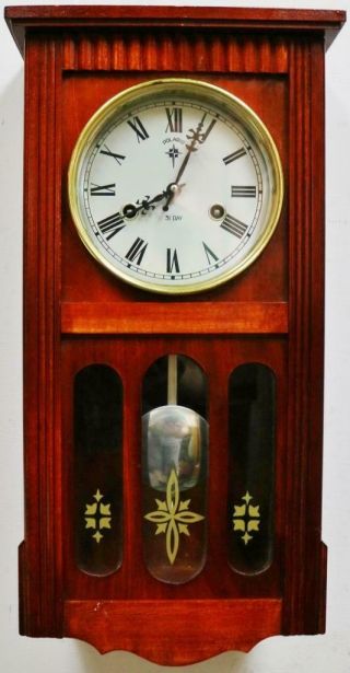 Vintage German Mahogany Month Duration Musical Westminster Chime Wall Clock