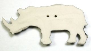 Lg Sz Hand Paint Porcelain Button Rhinoceros Realistic - 2 & 5/16 