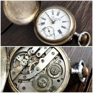 ✩ Antique Perret & Fils Brenets La Palme Silver 84 Old Ancre Pocket Watch