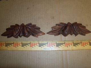 Antique Walnut Carved Fruit & Nut Wooden Drawer Pulls/handles 5 1/2 " Set Of 2