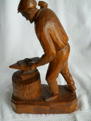 Vintage Wood Carving Blacksmith with anvil signed Canadian Artist Caron 6