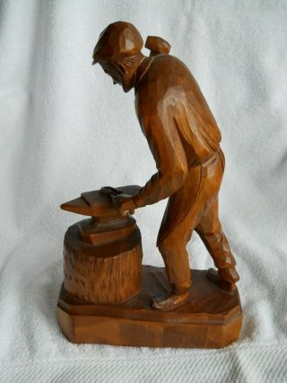 Vintage Wood Carving Blacksmith with anvil signed Canadian Artist Caron 7