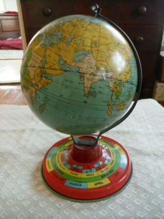 Vintage Tin Lithograph World Globe By The Ohio Art Company,  1930 - 40 